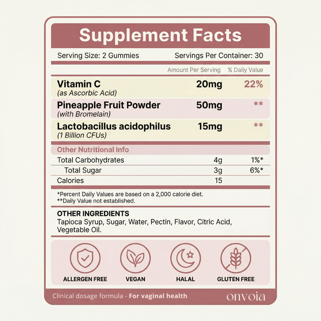 Onvoia Vaginal Probiotic Gummies - Clears Vaginal Odour, Dryness & Discharge