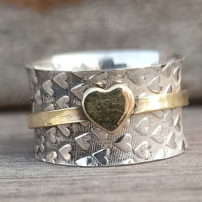 Golden Heart Silver Ring