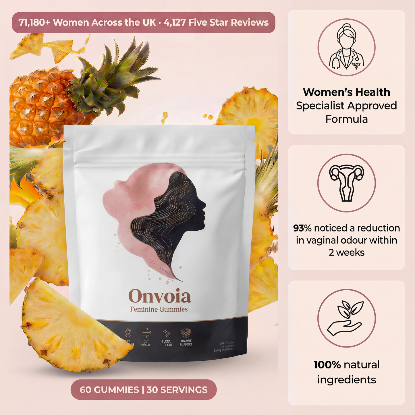 Onvoia Vaginal Probiotic Gummies - Clears Vaginal Odour, Dryness & Discharge